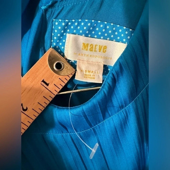 MAEVE XS Anthropologie Blue Flouncy Tunic Dress $128 Pleated Ruffle Hem - Picture 12 of 14